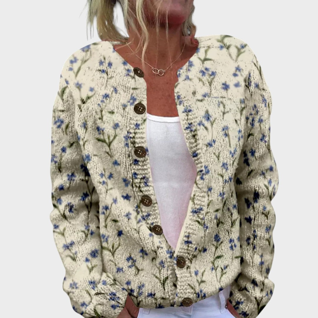 Piper Damen Cardigan mit Blumenmuster, leichte Strickjacke für den Herbst