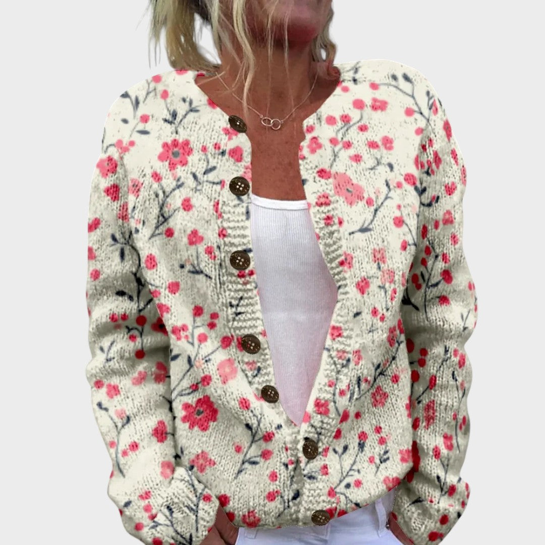 Abigail Damen Cardigan mit Blumenmuster, leichte Strickjacke für den Herbst