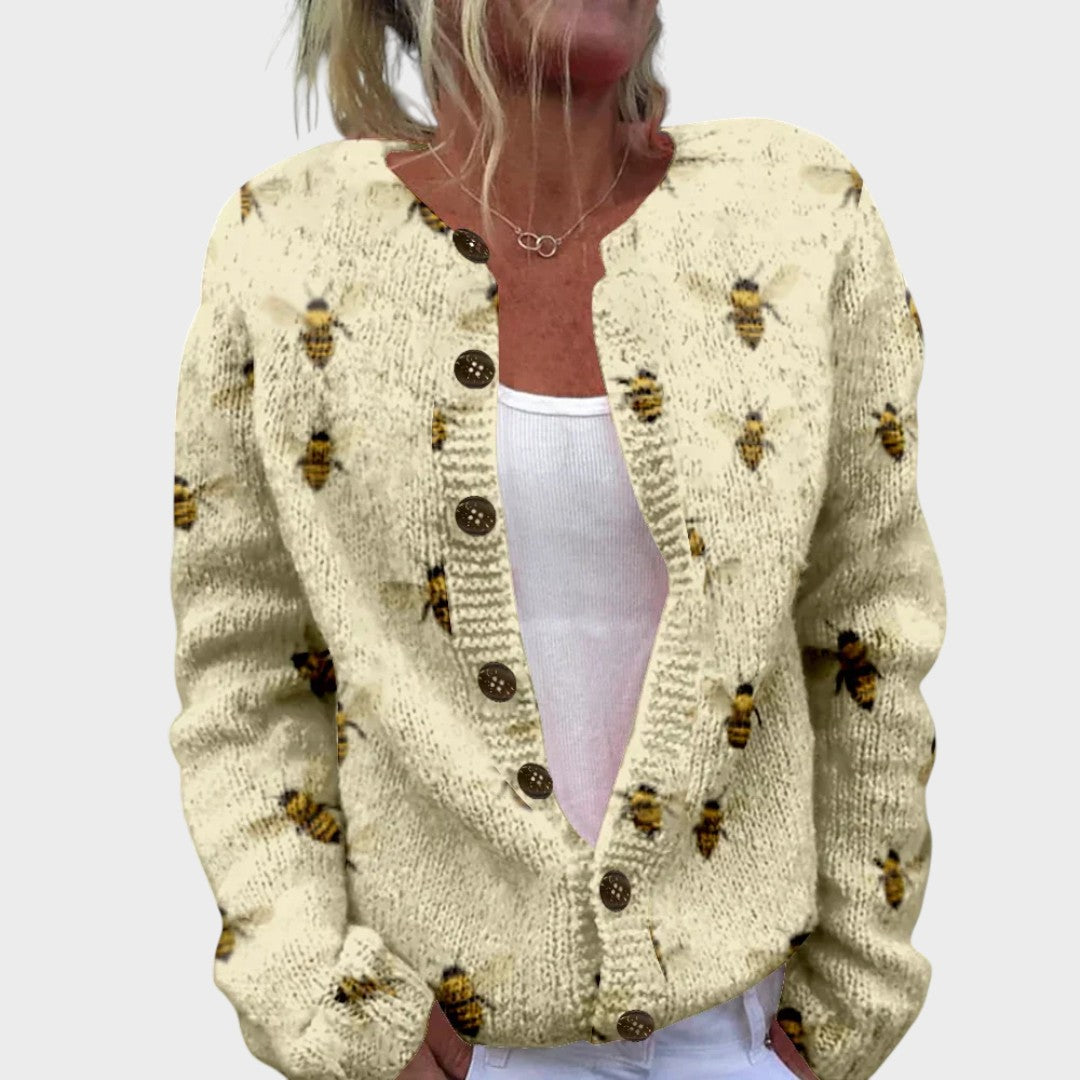 Lily Damen Cardigan mit Blumenmuster, leichte Strickjacke für den Herbst