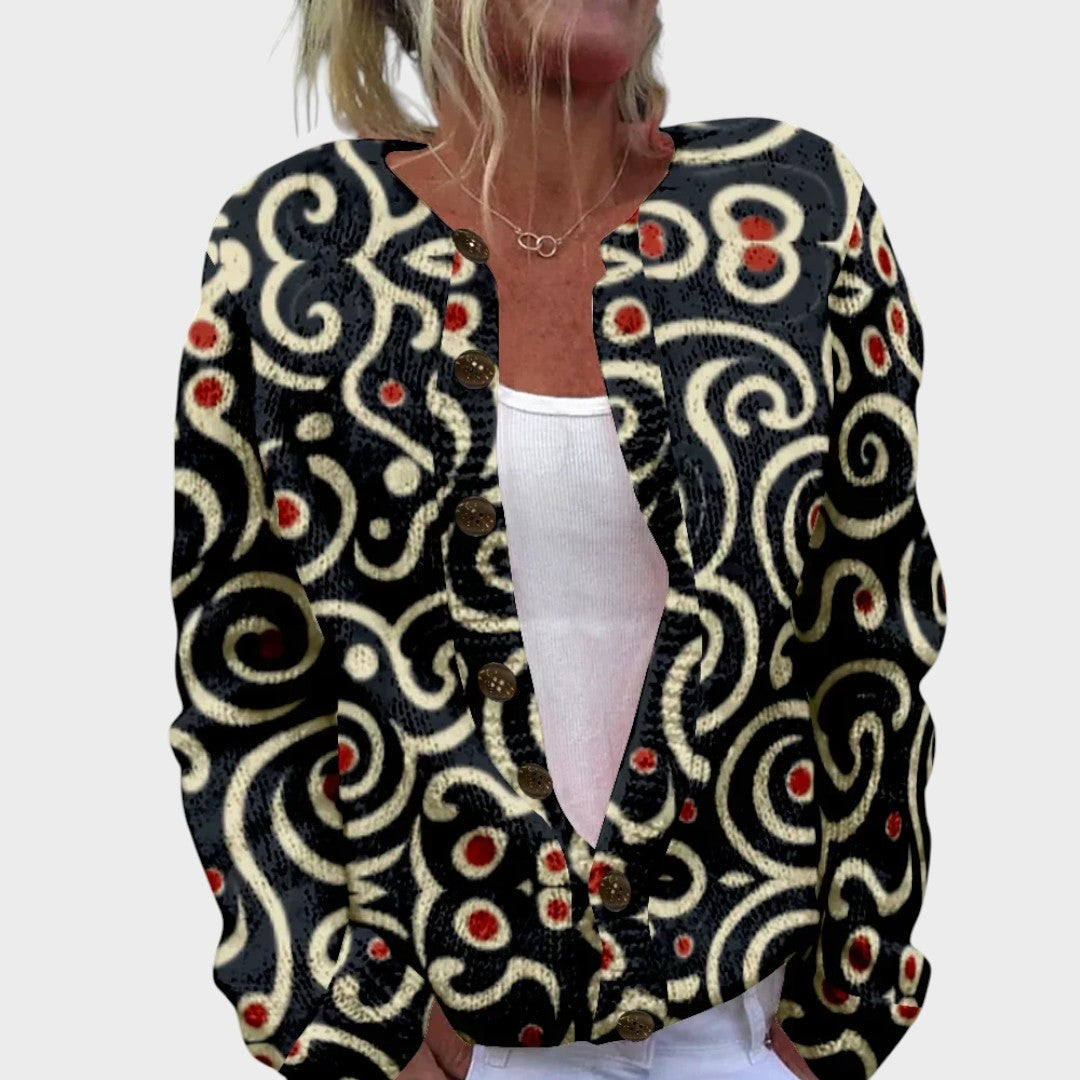 Scarlett Damen Cardigan mit Blumenmuster, leichte Strickjacke für den Herbst