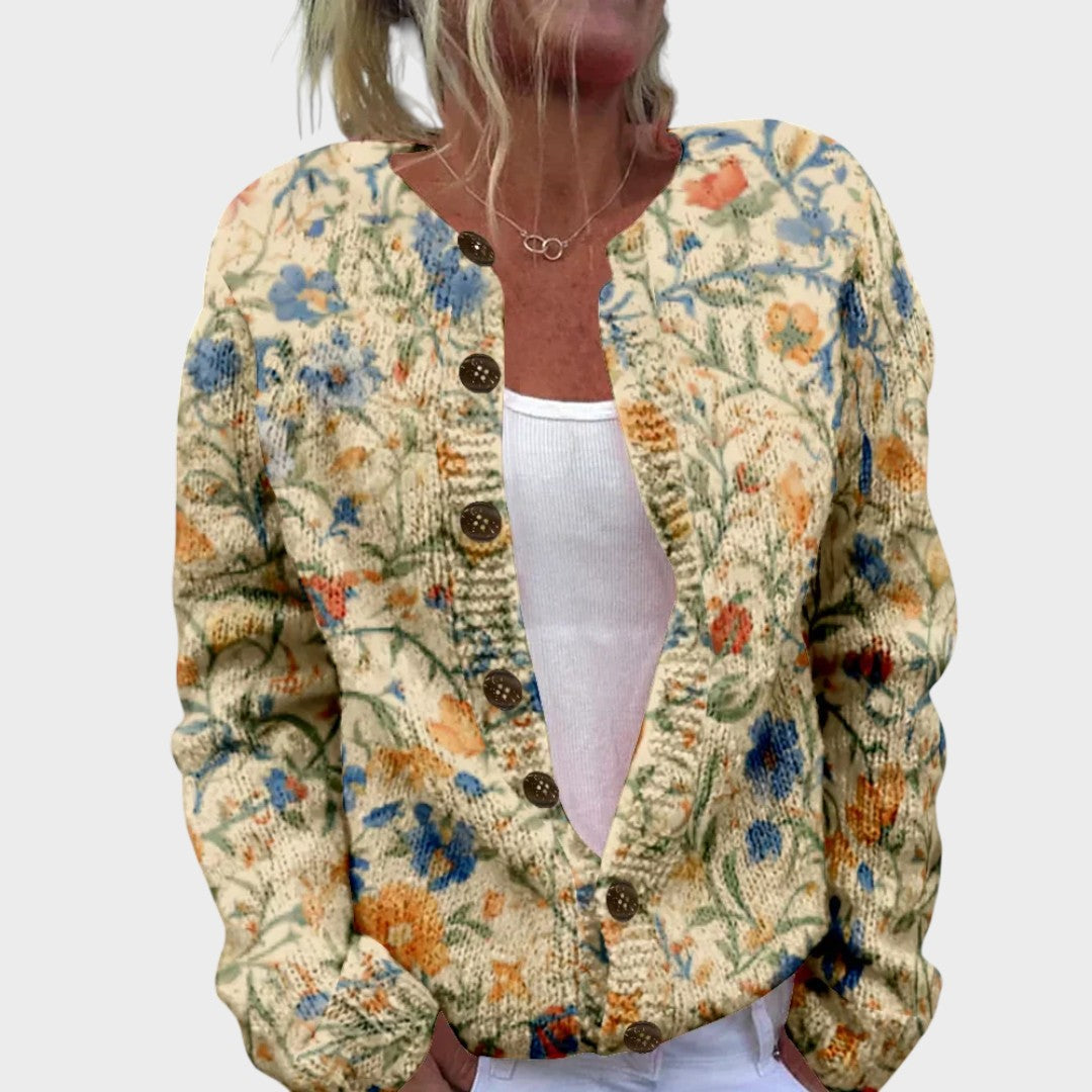 Willow Damen Cardigan mit Blumenmuster, leichte Strickjacke für den Herbst