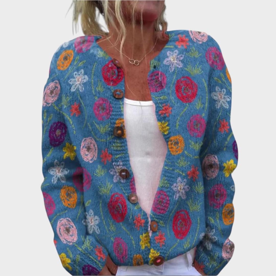 Penelope Damen Cardigan mit Blumenmuster, leichte Strickjacke für den Herbst