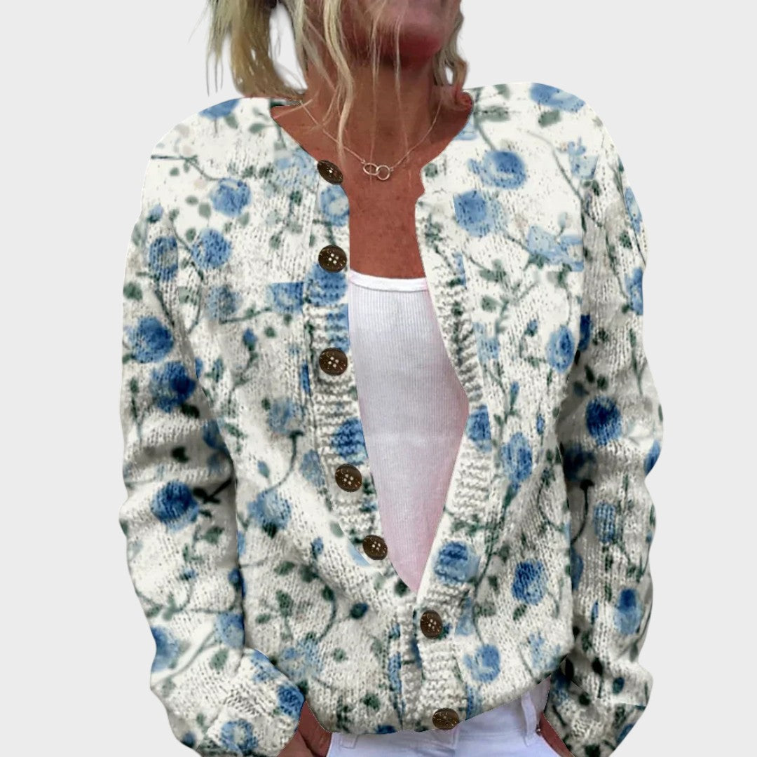 Madison Damen Cardigan mit Blumenmuster, leichte Strickjacke für den Herbst