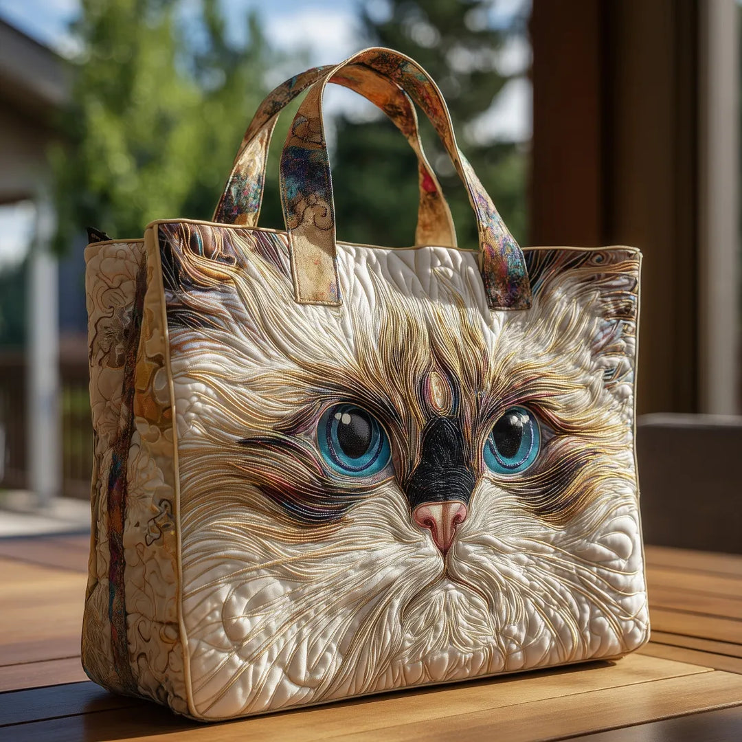 Kunstvoller Shopper – Weisse Katze mit blauen Augen