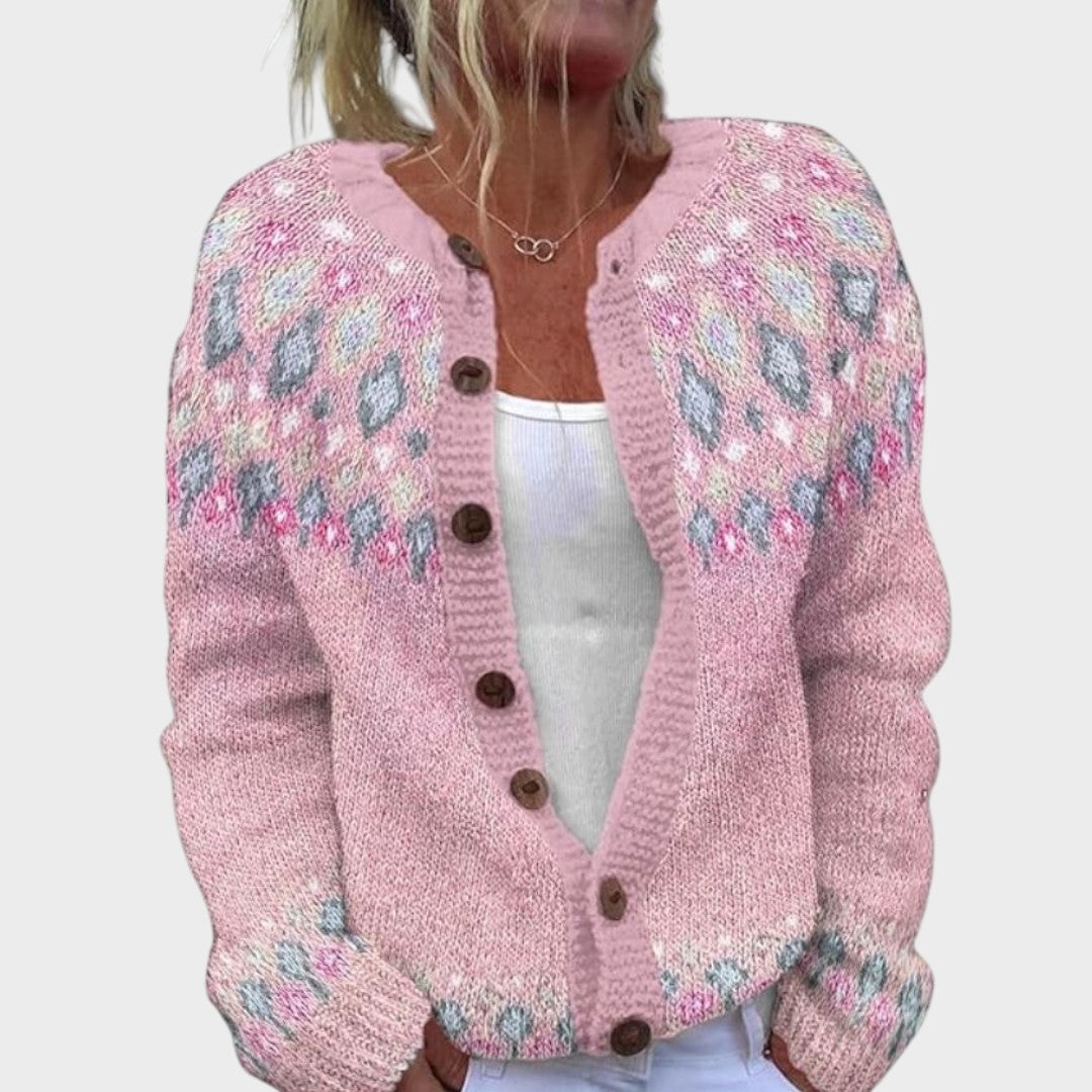 Chloe Damen Cardigan mit Blumenmuster, leichte Strickjacke für den Herbst