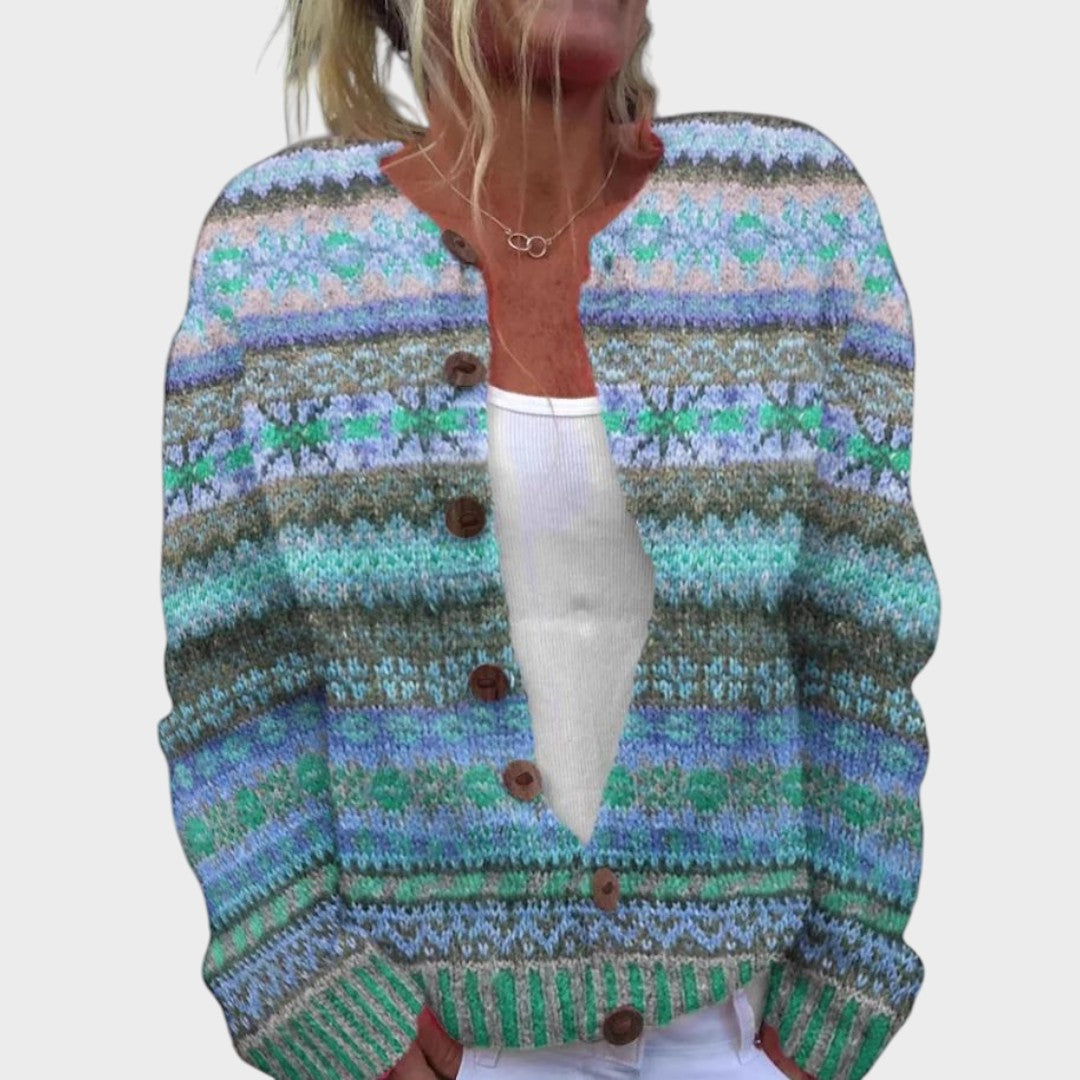 Olivia Damen Cardigan mit Blumenmuster, leichte Strickjacke für den Herbst