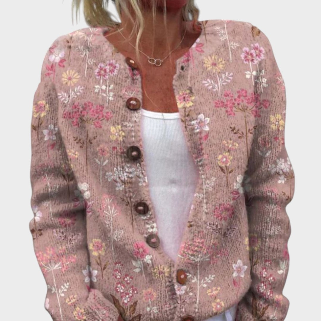 Hannah Damen Cardigan Rosa mit Blumenmuster, leichte Strickjacke für den Herbst