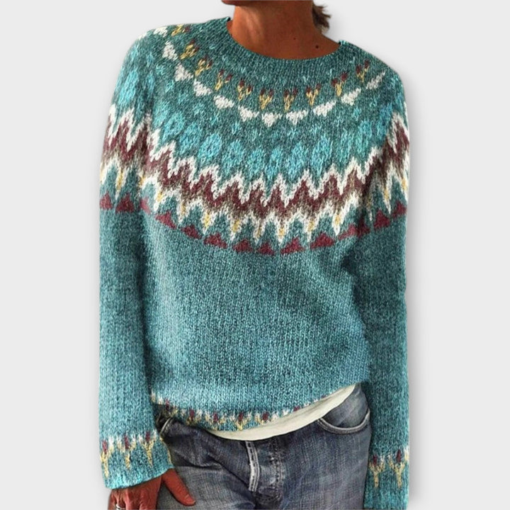 Devyn - Petrolfarbener kuscheliger Pullover mit Norweger-Muster