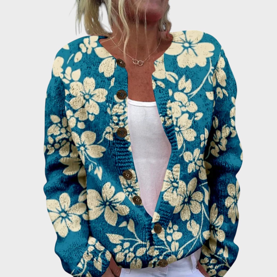 Sienna Damen Cardigan mit Blumenmuster, leichte Strickjacke für den Herbst