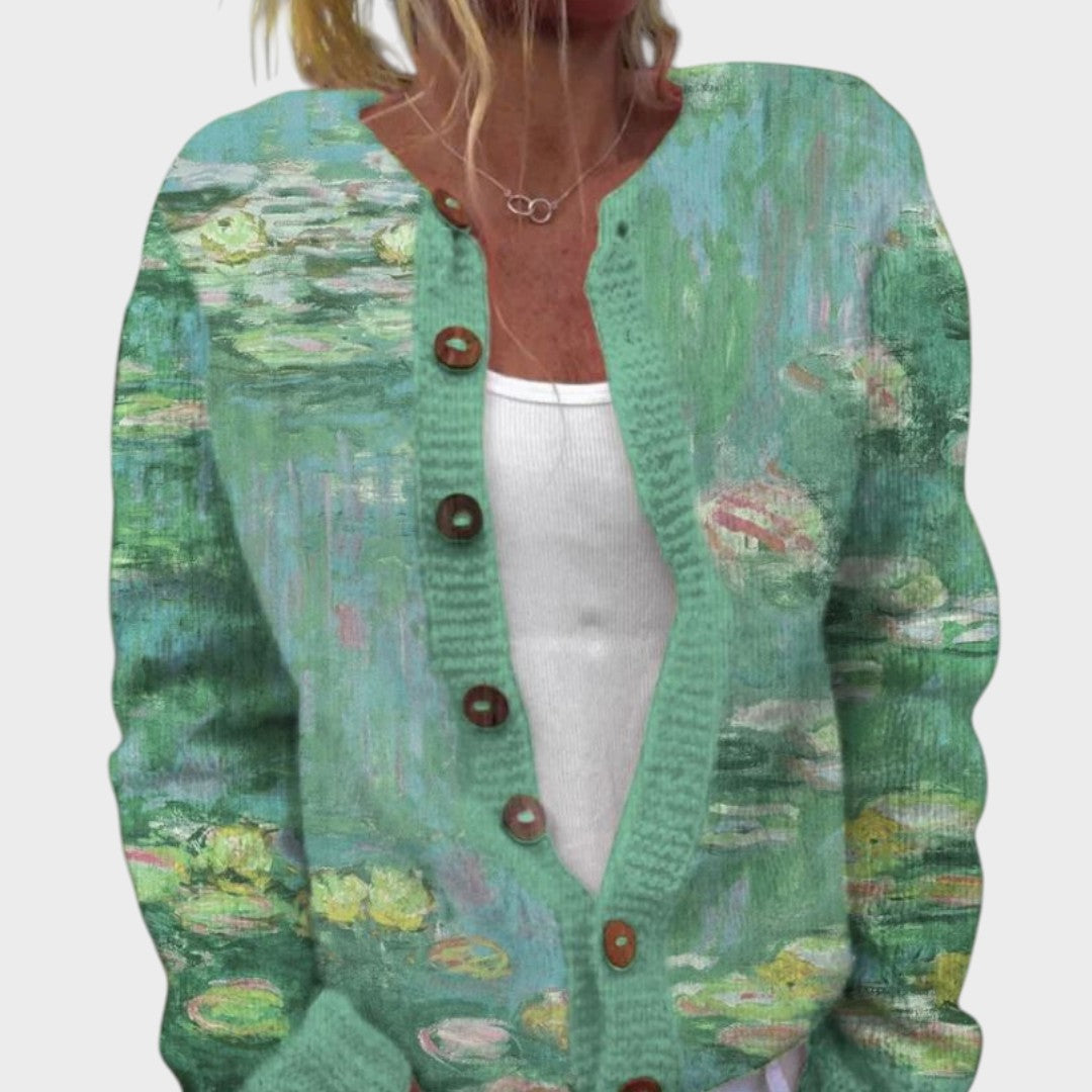 Ellie Damen Cardigan mit Blumenmuster, leichte Strickjacke für den Herbst