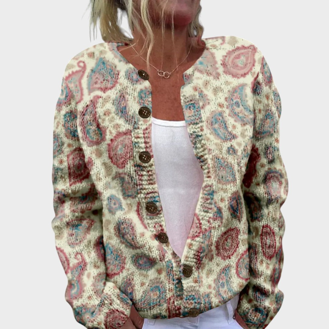 Ruby Damen Cardigan mit Blumenmuster, leichte Strickjacke für den Herbst