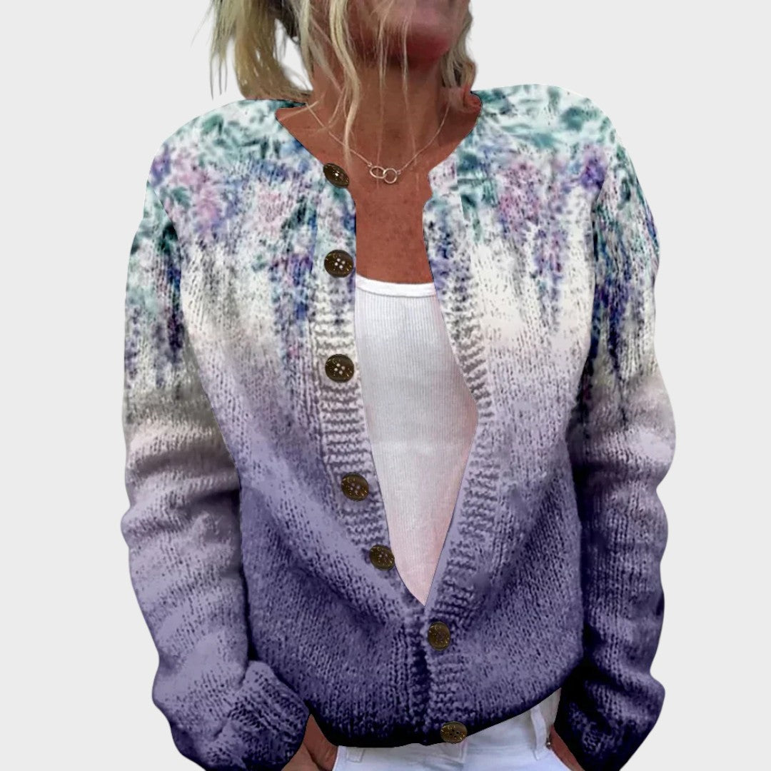 Mia Damen Cardigan mit Blumenmuster, leichte Strickjacke für den Herbst