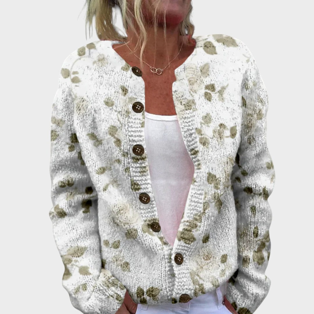 Matilda Damen Cardigan mit Blumenmuster, leichte Strickjacke für den Herbst