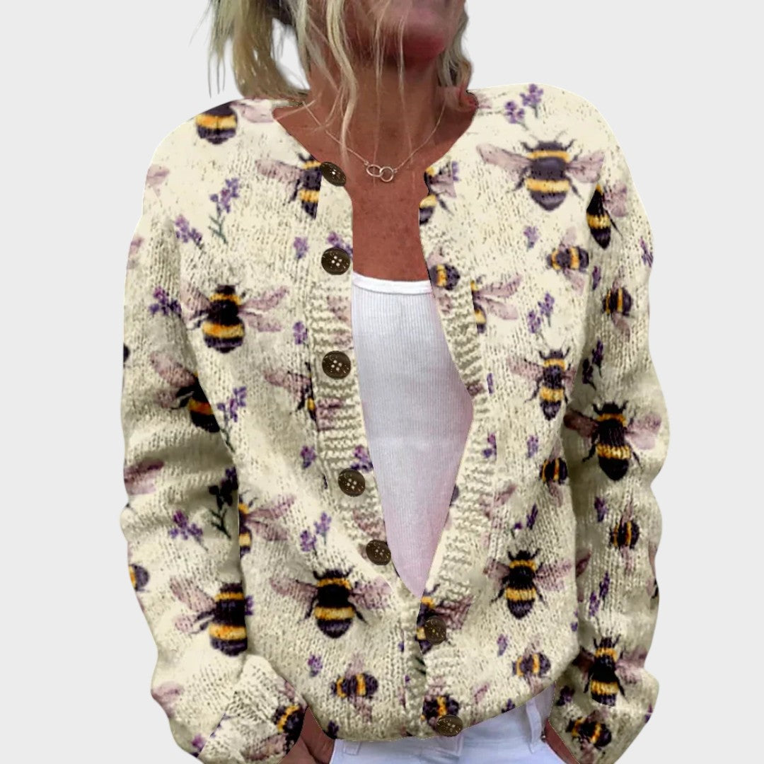 Jasmine Damen Cardigan mit Blumenmuster, leichte Strickjacke für den Herbst