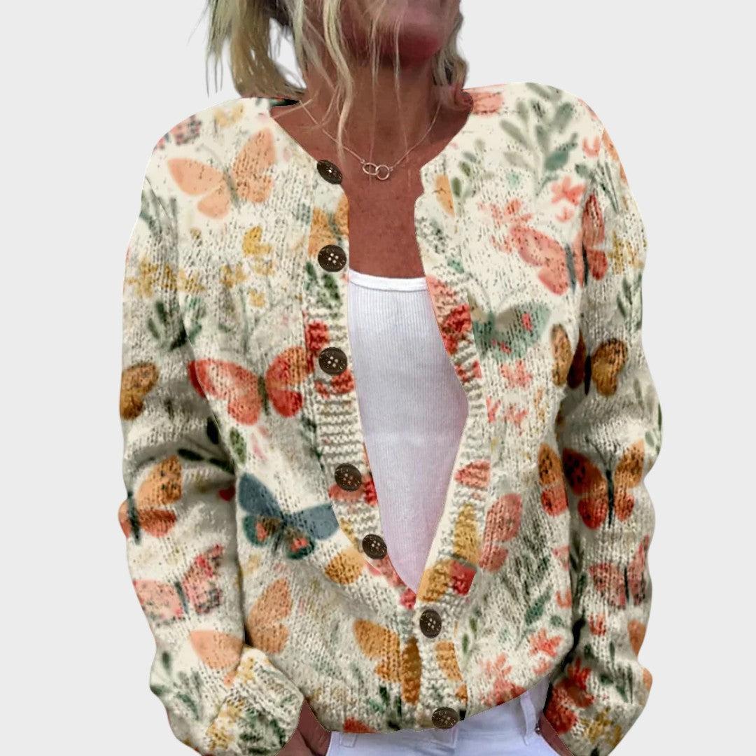 Charlotte Damen Cardigan mit Blumenmuster, leichte Strickjacke für den Herbst