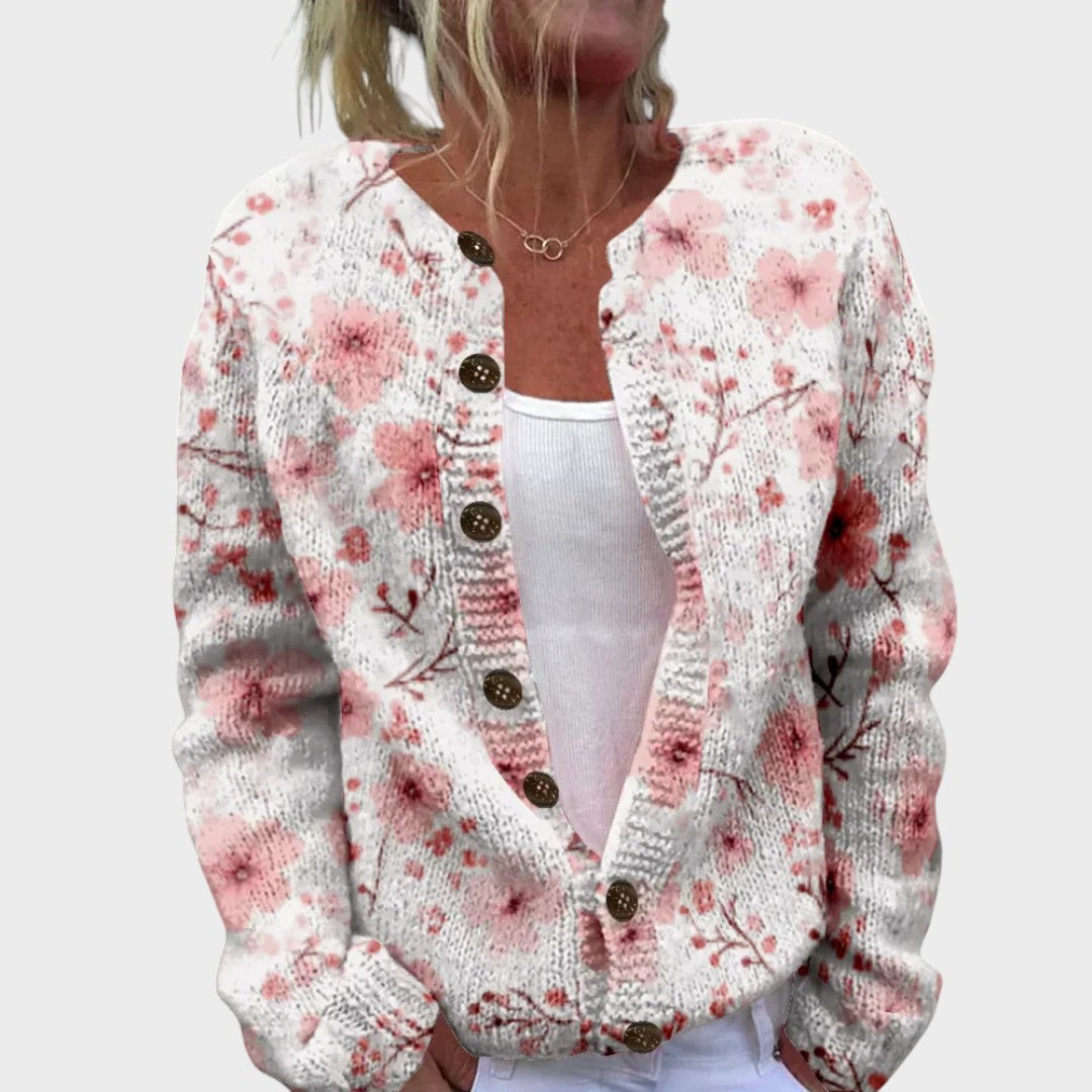 Emily Damen Cardigan mit Blumenmuster, leichte Strickjacke für den Herbst