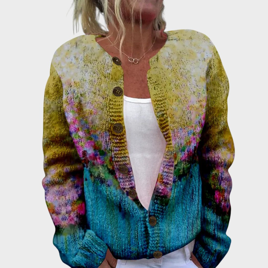 Imogen Damen Cardigan mit Blumenmuster, leichte Strickjacke für den Herbst