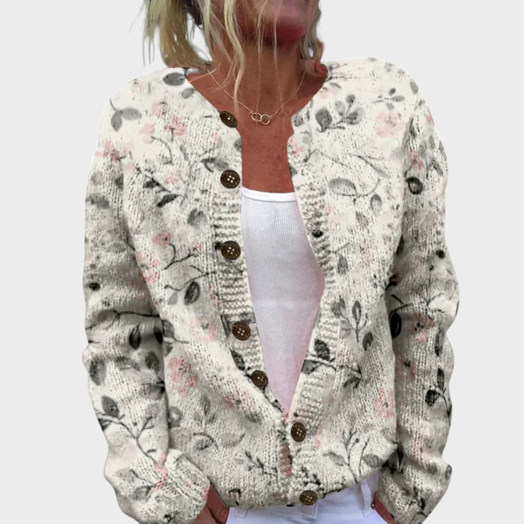 Sophie Damen Cardigan mit Blumenmuster, leichte Strickjacke für den Herbst