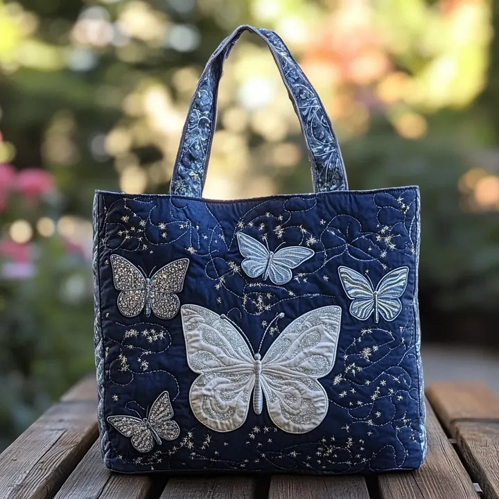 Kunstvoller Shopper – Silberner Schmetterling