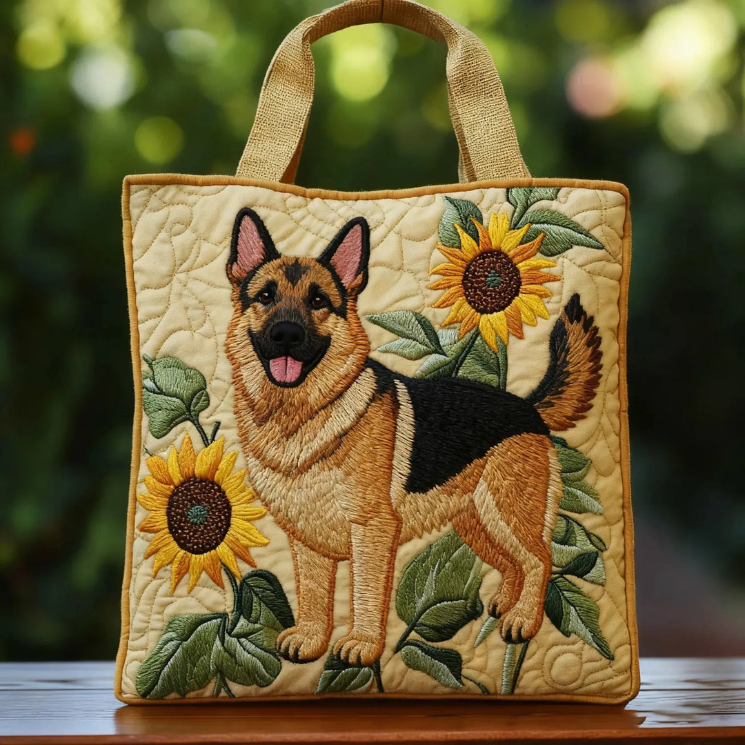 Kunstvoller Shopper – Deutscher Schäferhund mit Blumen