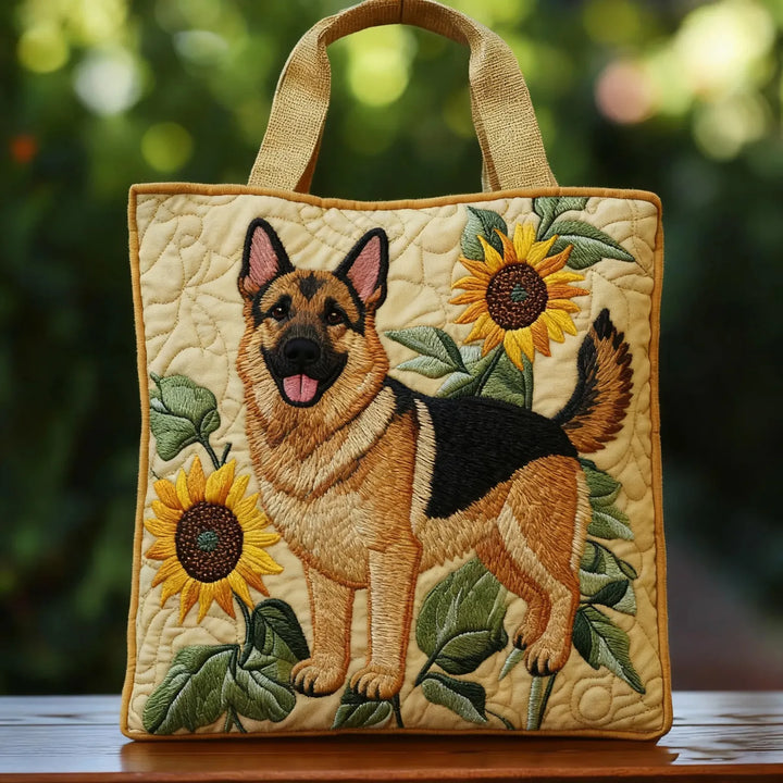 Kunstvoller Shopper – Deutscher Schäferhund mit Blumen