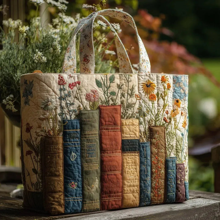 Gesteppter Shopper – Bücher und Blumen