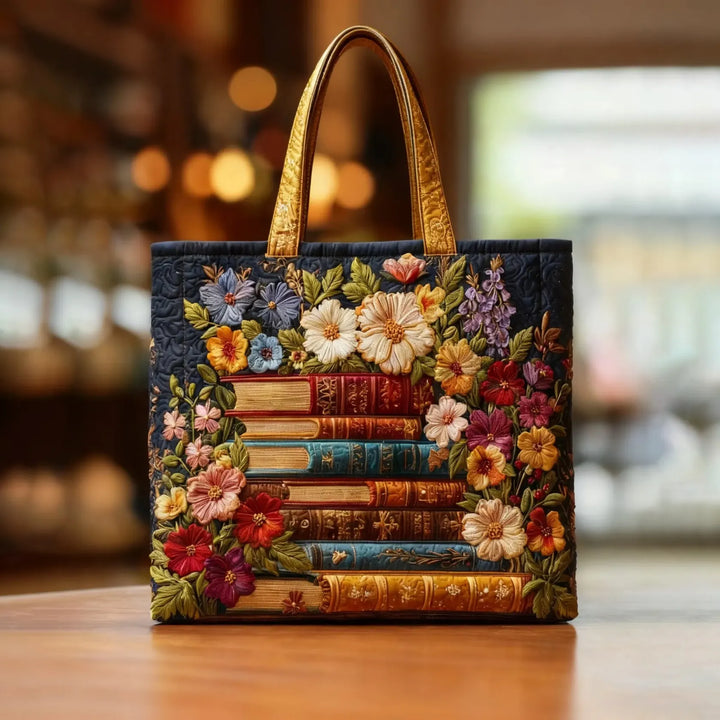 Kunstvoller Shopper – Blumenmuster und Bücher