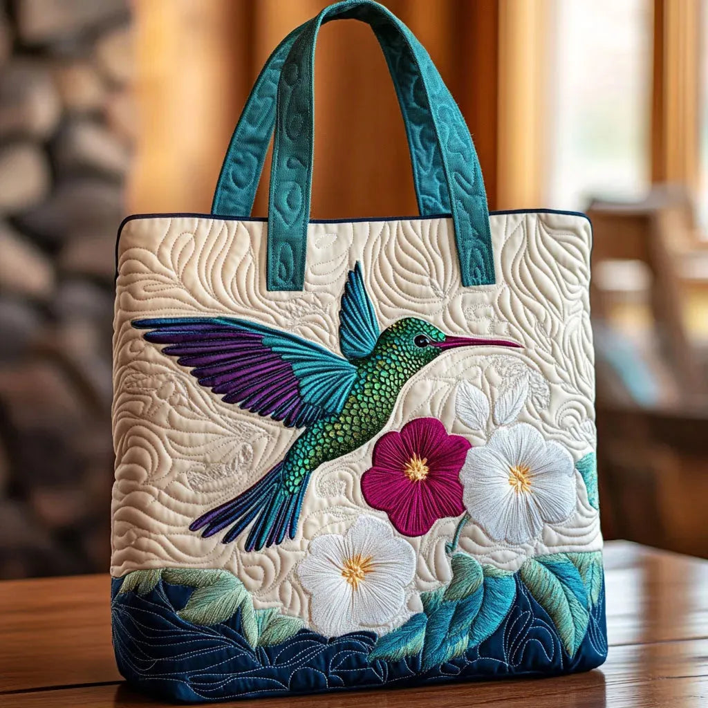 Gesteppter Shopper – Kolibri und weisse Blume