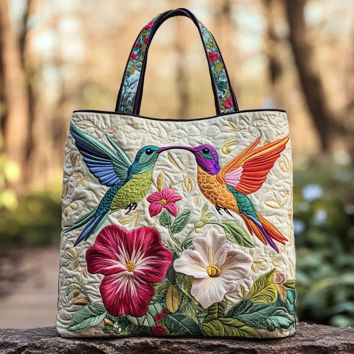 Gesteppter Shopper – Kolibri und weisse Blumen