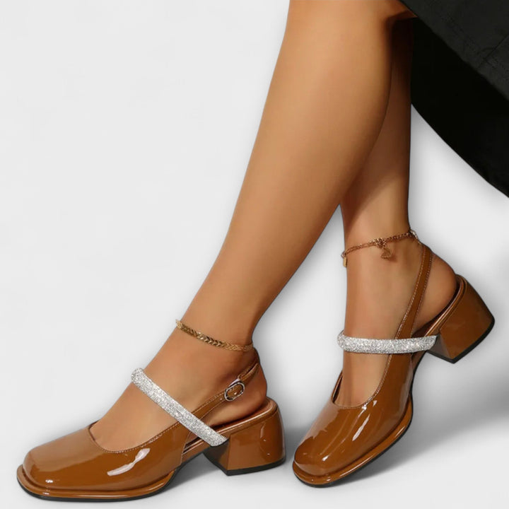 Celandra - Mary Janes mit Glitzer-Riemen und Blockabsatz