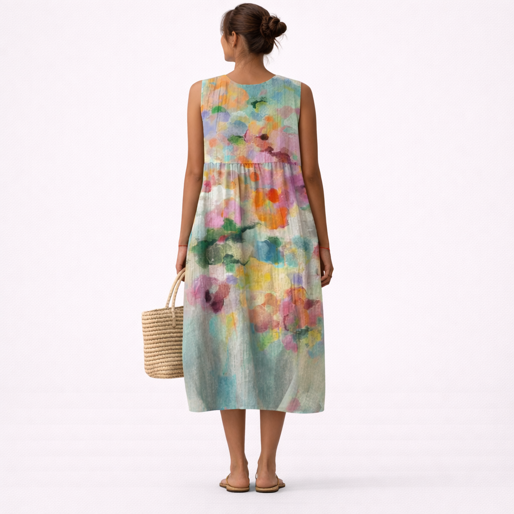 Karla | Elegantes mehrfarbiges Midi-Kleid