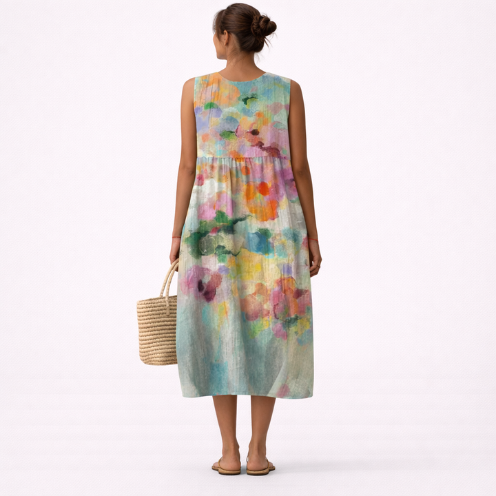 Karla | Elegantes mehrfarbiges Midi-Kleid