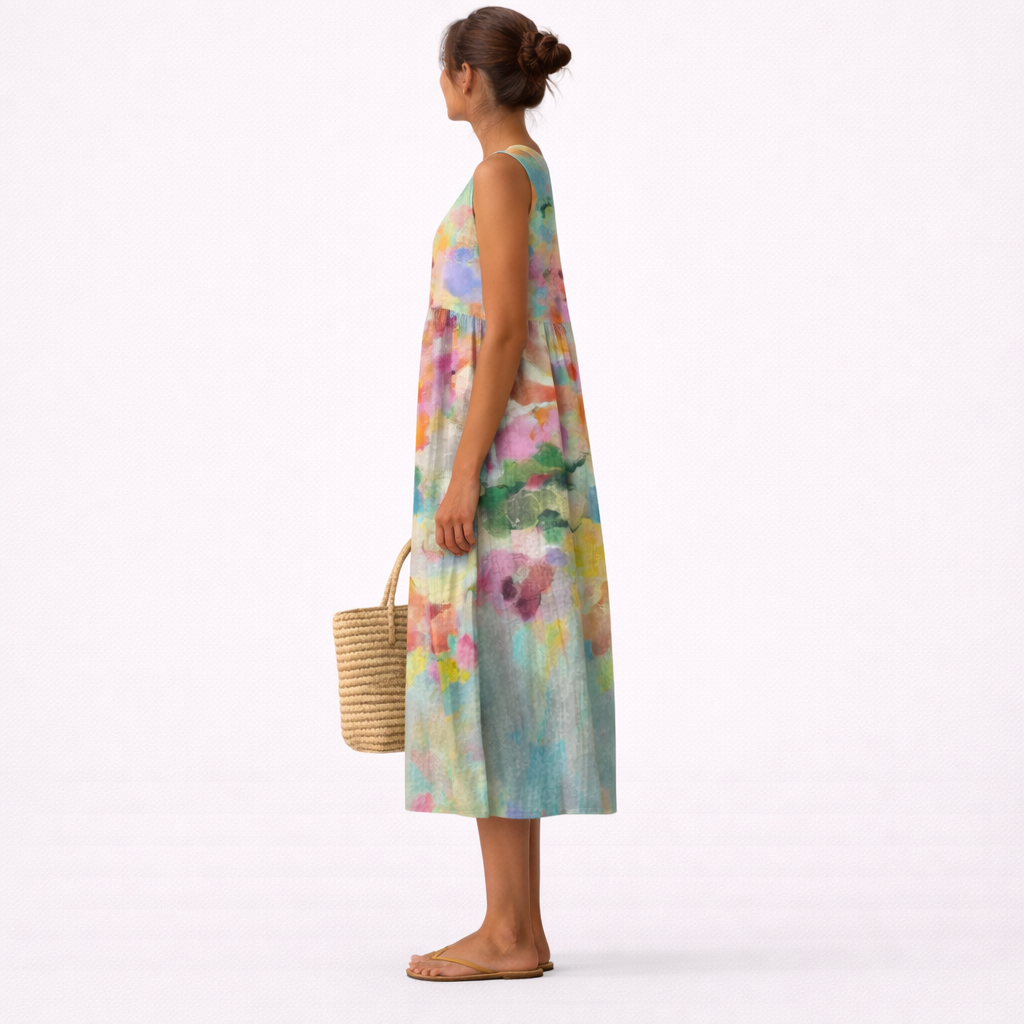 Karla | Elegantes mehrfarbiges Midi-Kleid