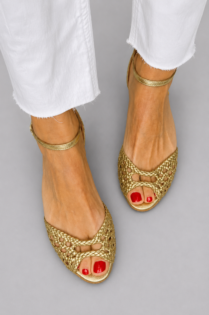 Isadora | Goldene Flechtsandalen