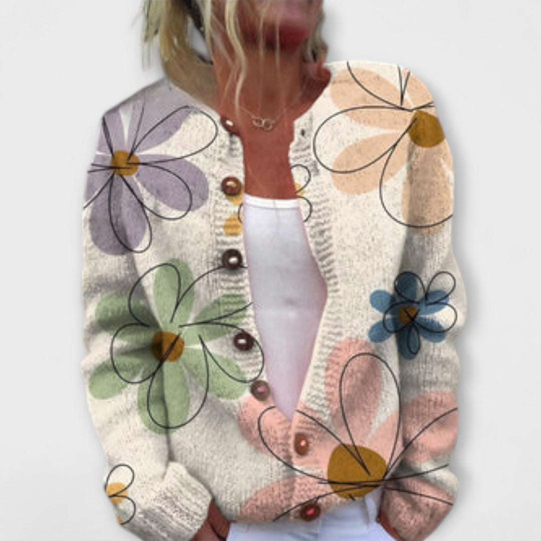 Mea - Weisser Cardigan mit Blütenmuster