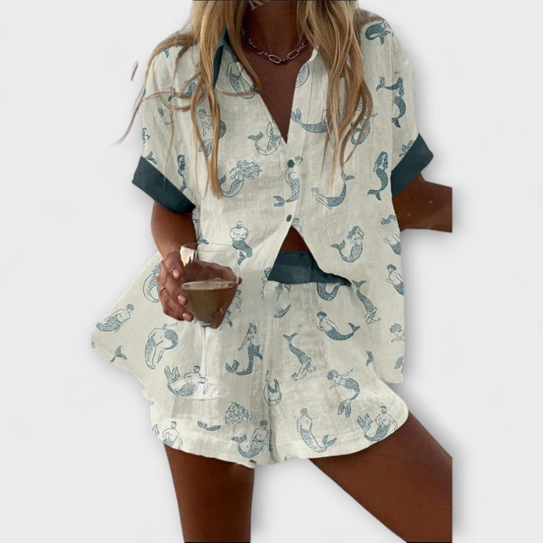 Camila - Weisses Set mit Meerjungfrau-Print