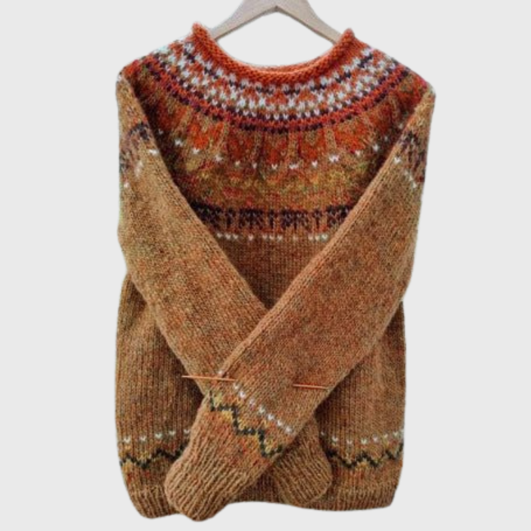 Terracotta Valley | Brauner Pullover mit Norweger-Muster