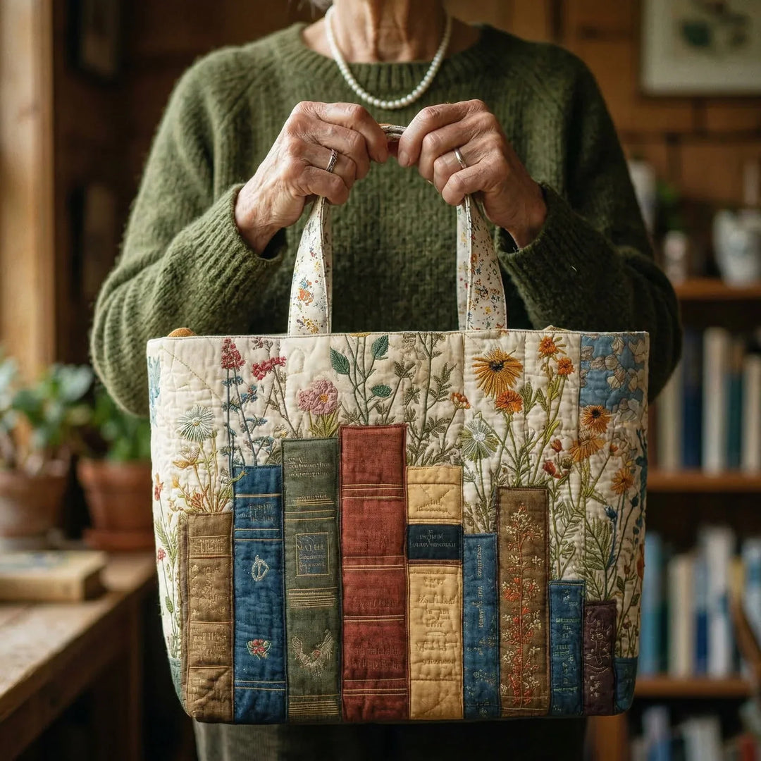 Gesteppter Shopper – Bücher und Blumen