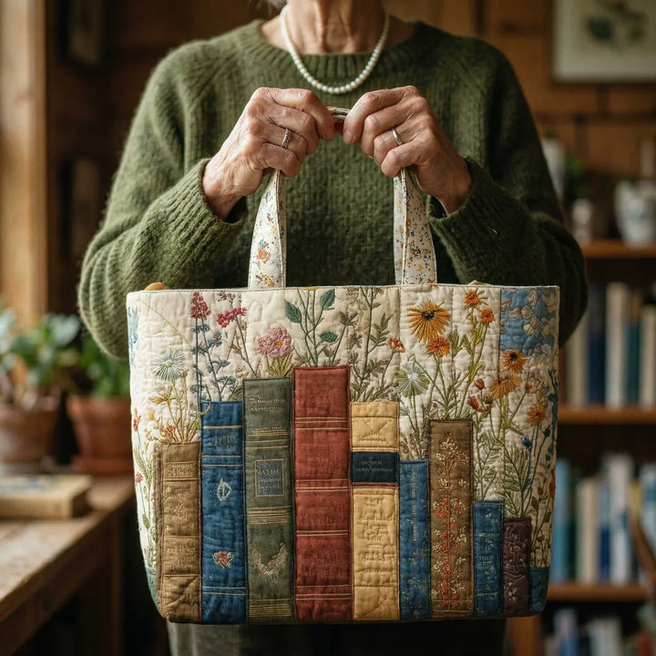 Gesteppter Shopper – Bücher und Blumen