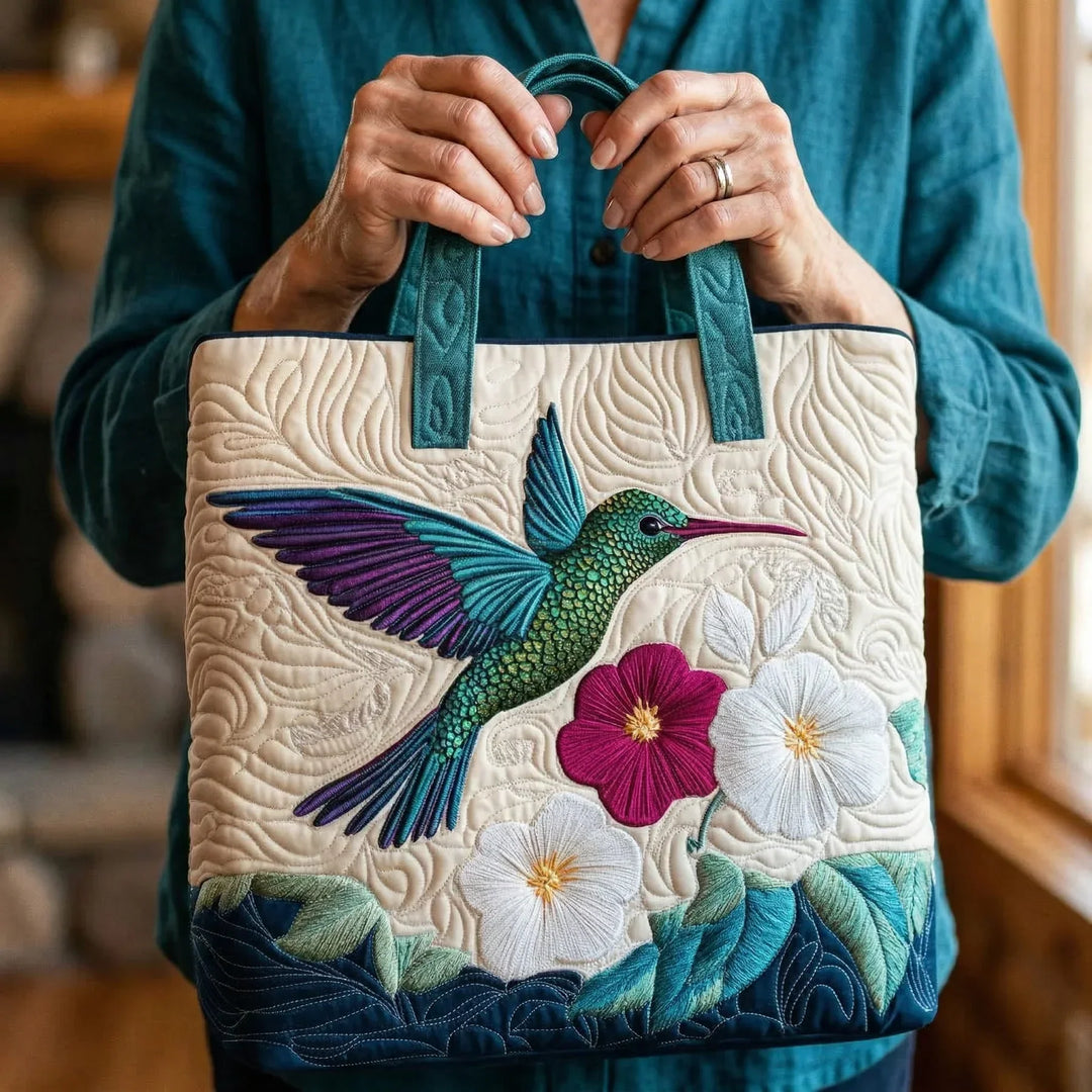 Gesteppter Shopper – Kolibri und weisse Blume