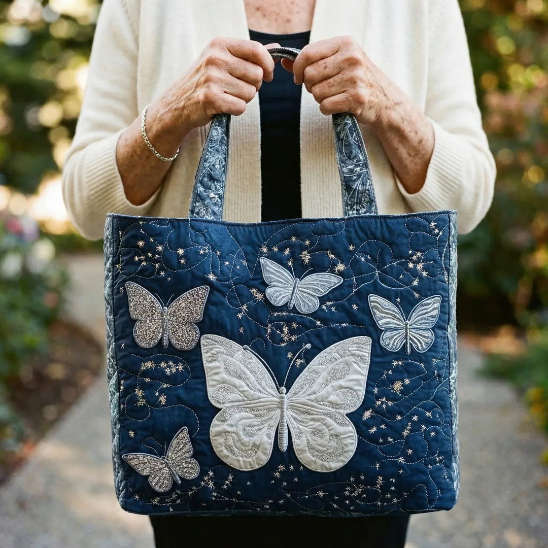 Kunstvoller Shopper – Silberner Schmetterling