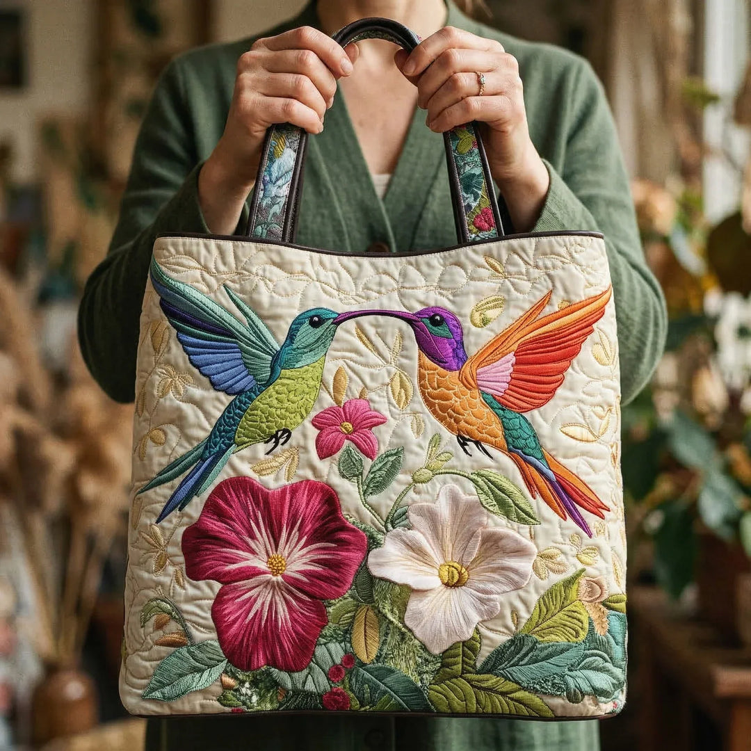 Gesteppter Shopper – Kolibri und weisse Blumen