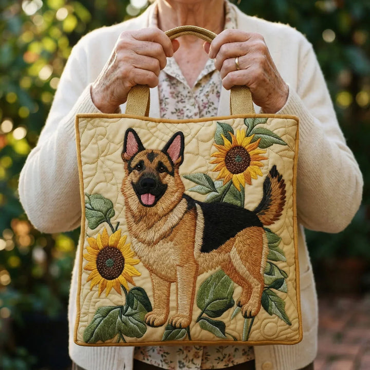 Kunstvoller Shopper – Deutscher Schäferhund mit Blumen