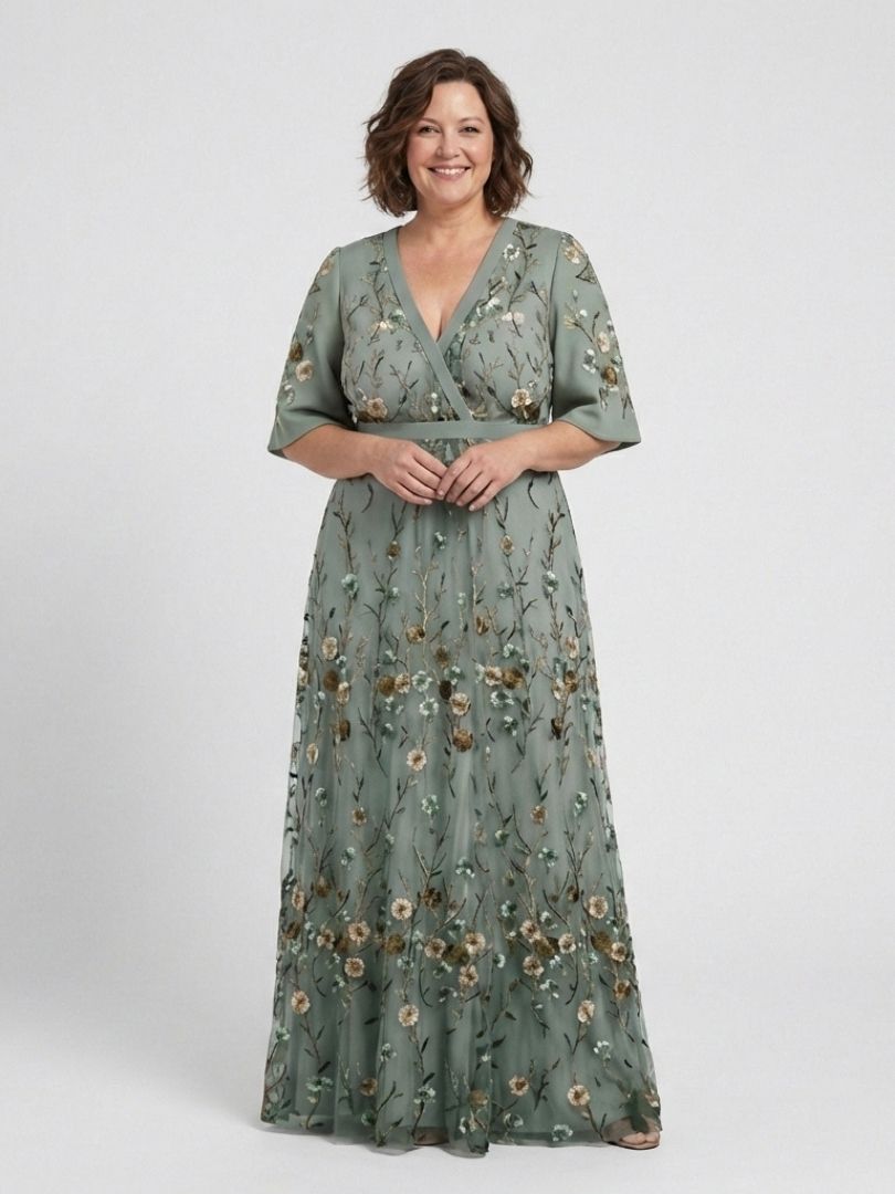 Evadne | Florales V-Ausschnitt Maxikleid mit kurzen Ärmeln