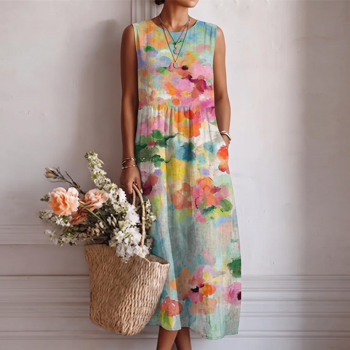 Karla | Elegantes mehrfarbiges Midi-Kleid