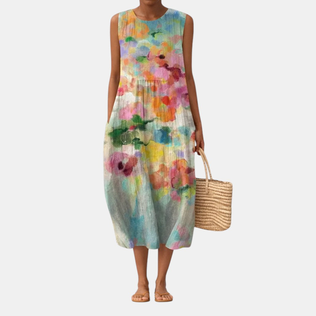 Karla | Elegantes mehrfarbiges Midi-Kleid