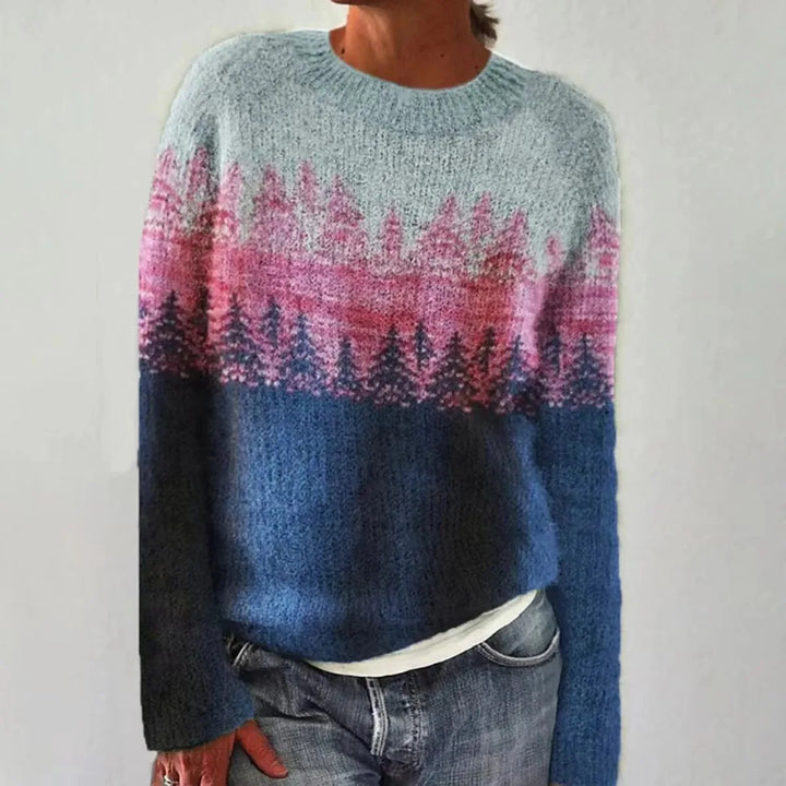 Svetlana | Blauer Retro-Pullover mit Tannenmuster